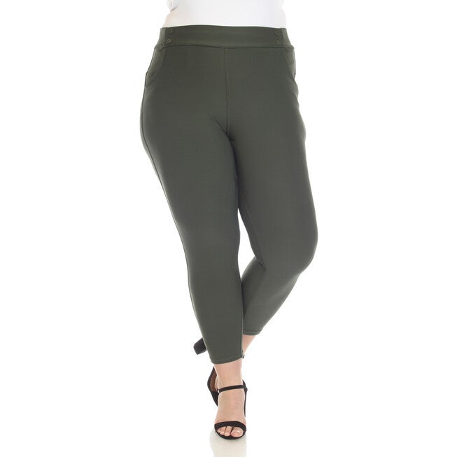 White Mark Super Soft Elastic Waistband Scuba Pants, Olive / Olive Green, hi-res image number 0