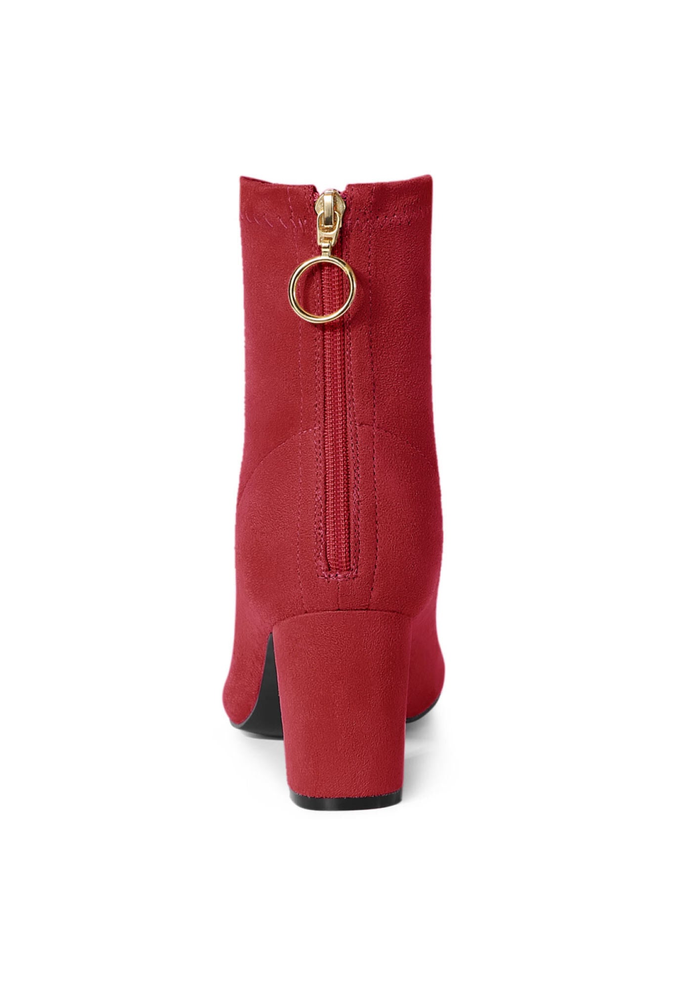 Pointed Toe Zipper Chunky Heels Ankle Boots, Red / Red, alternate image number 3