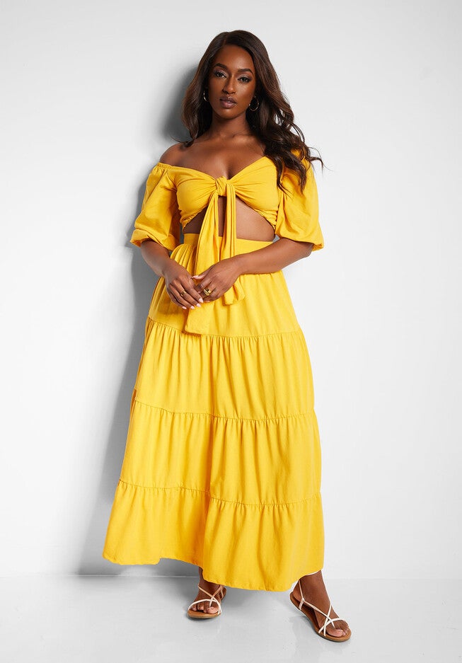 Kyra Tie Front Crop Top, Mustard / Mustard, alternate image number 1