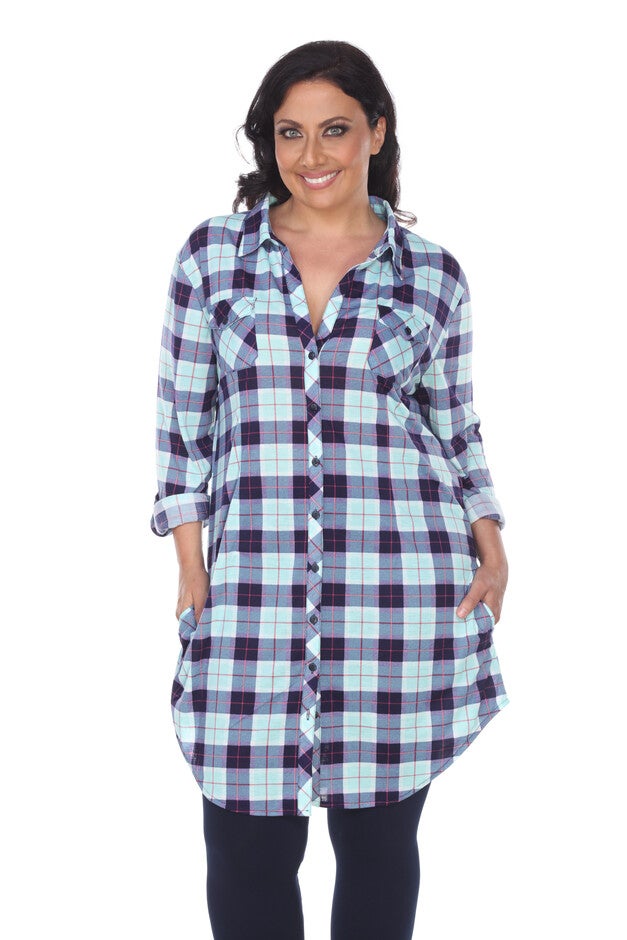 Piper Stretchy Plaid Tunic, Mint Grey / Mint, hi-res image number null