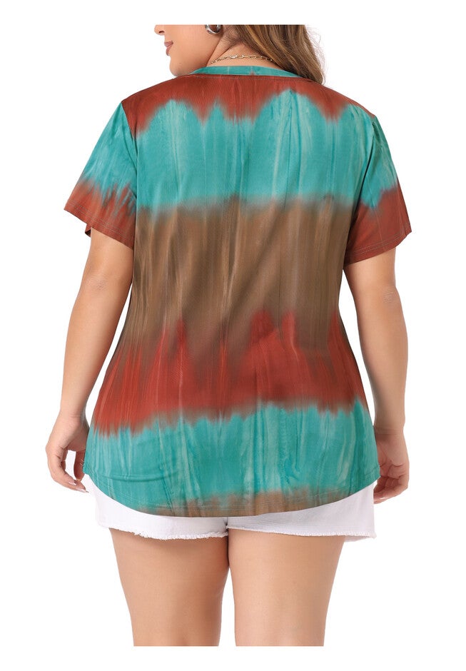 V Neck Short Sleeve Tie Dye Summer Top, Orange / Orange, alternate image number 3