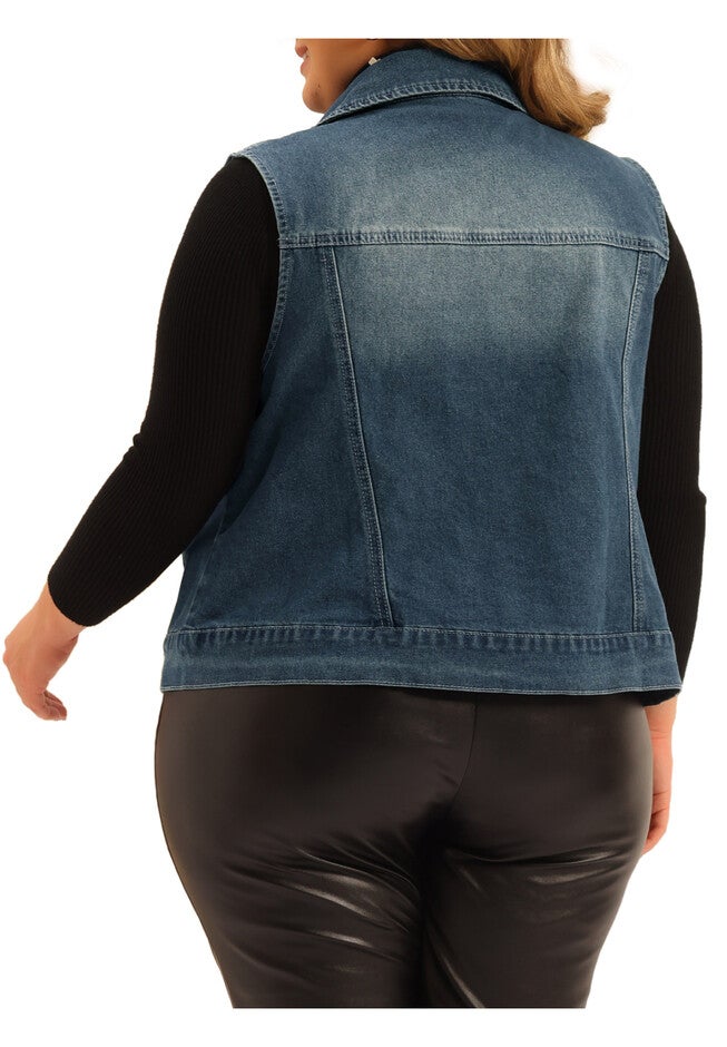Zipper Sleeveless Motorcycle Washed Denim Vest, Blue / Chambray Denim Medium, alternate image number 3
