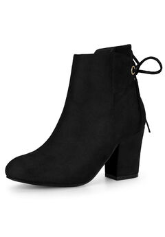 ROUND TOE BLOCK HEEL ZIPPER ANKLE BOOTS