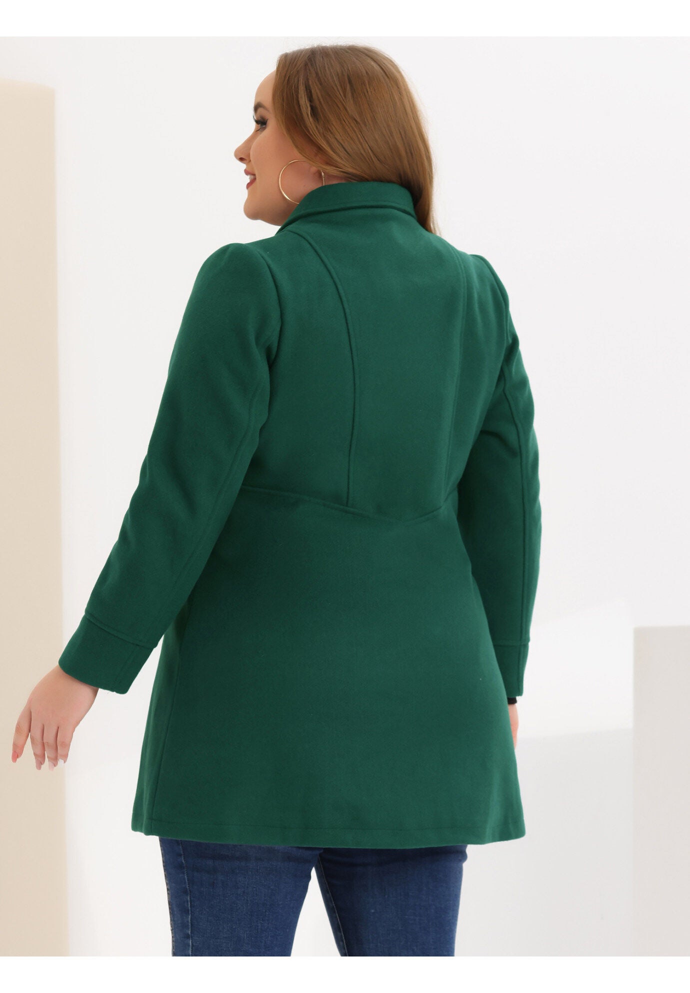 A-Line Peter Pan Collar Double Breasted Peacoat, Green / Forest Green, alternate image number 3