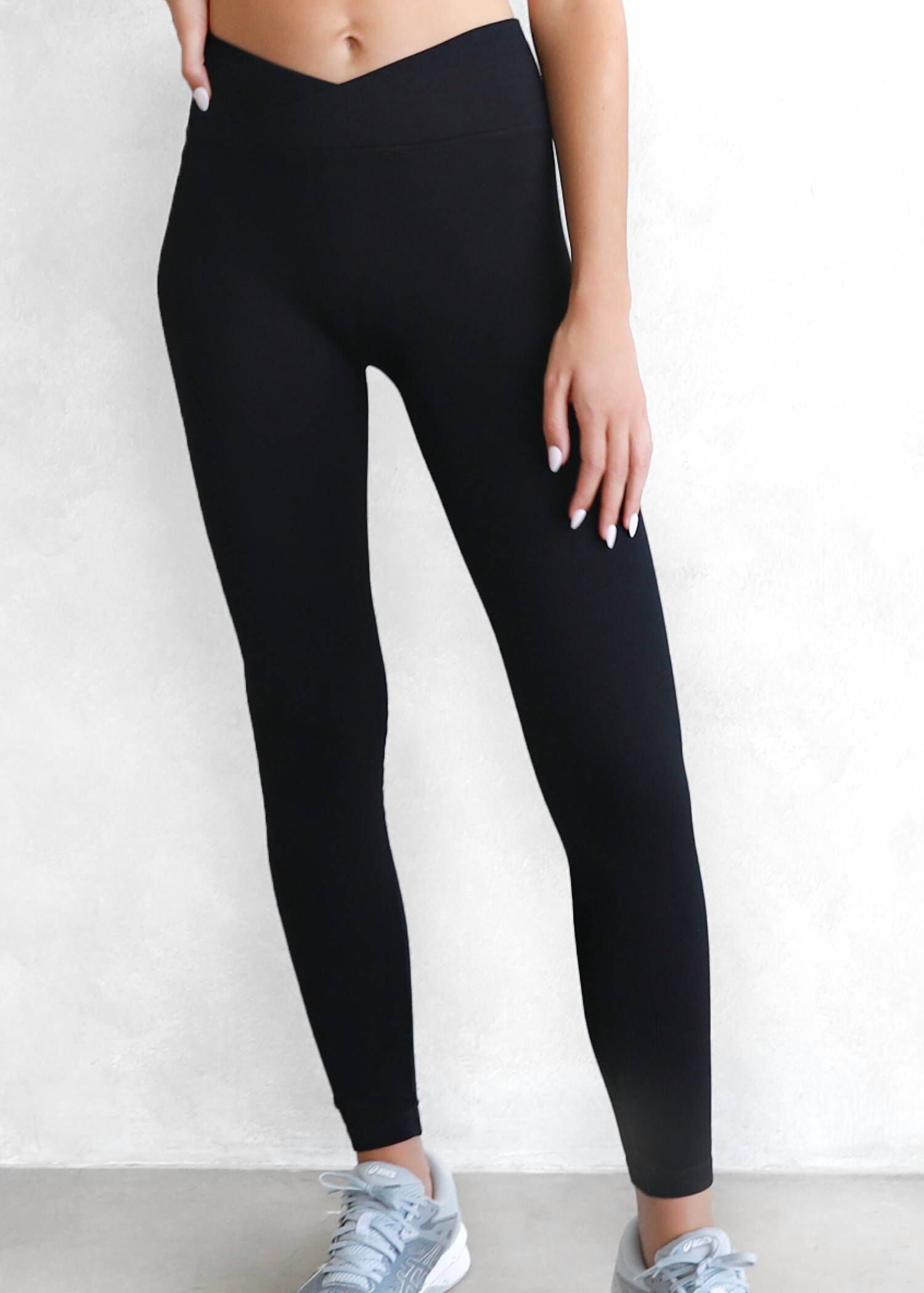 Crossover Waistband Ribbed Legging, Black / Black, hi-res image number 0