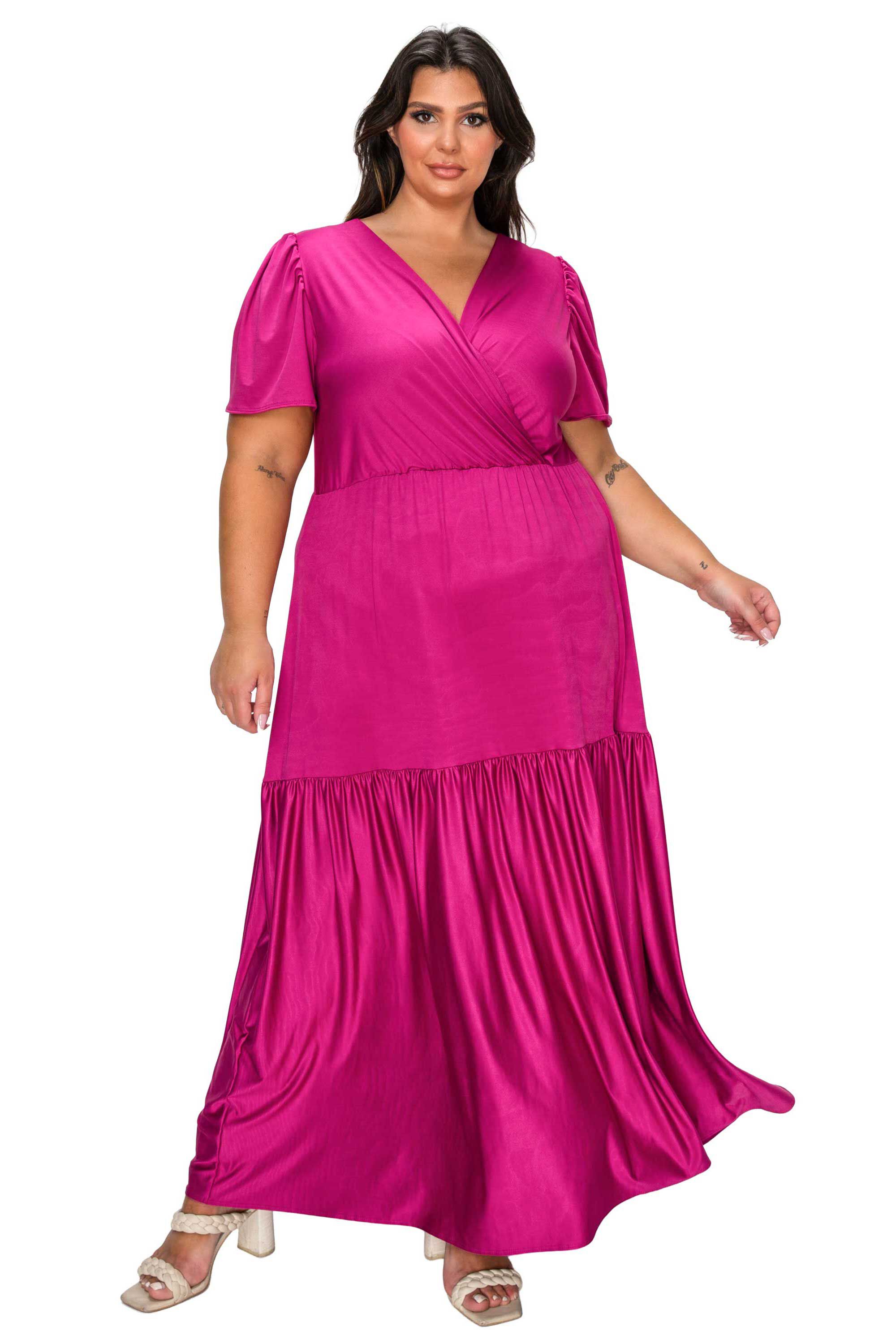 Violetta Tiered Surplice Dress, Magenta / Magenta, hi-res image number 0