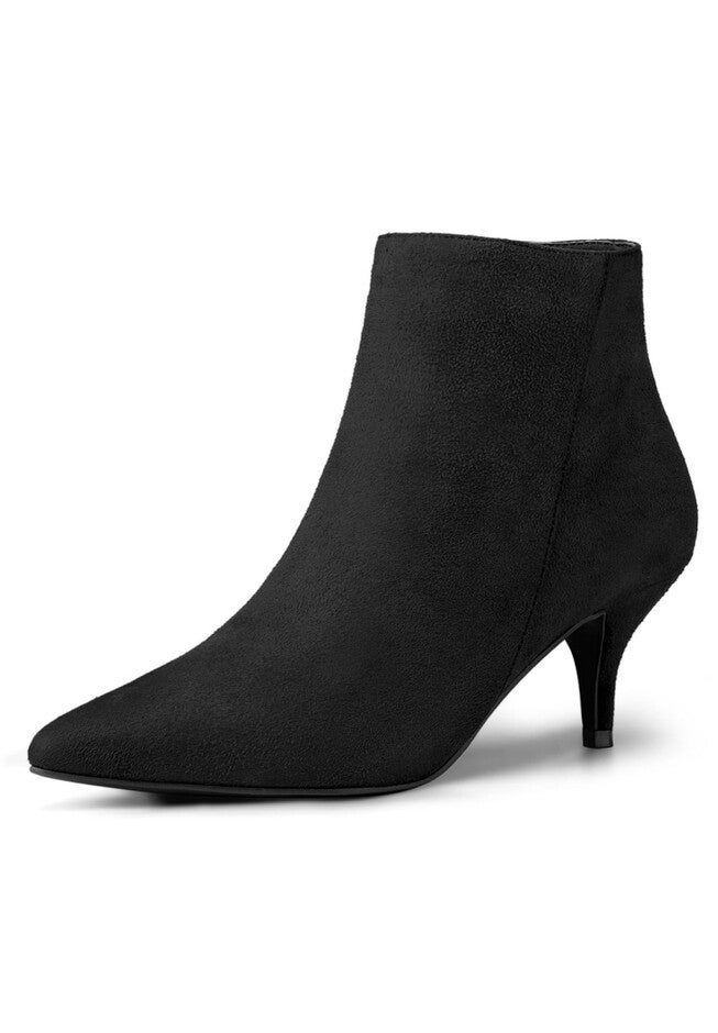 POINTED TOE KITTEN HEEL ZIP BOOTIES, Black / Black, hi-res image number 0