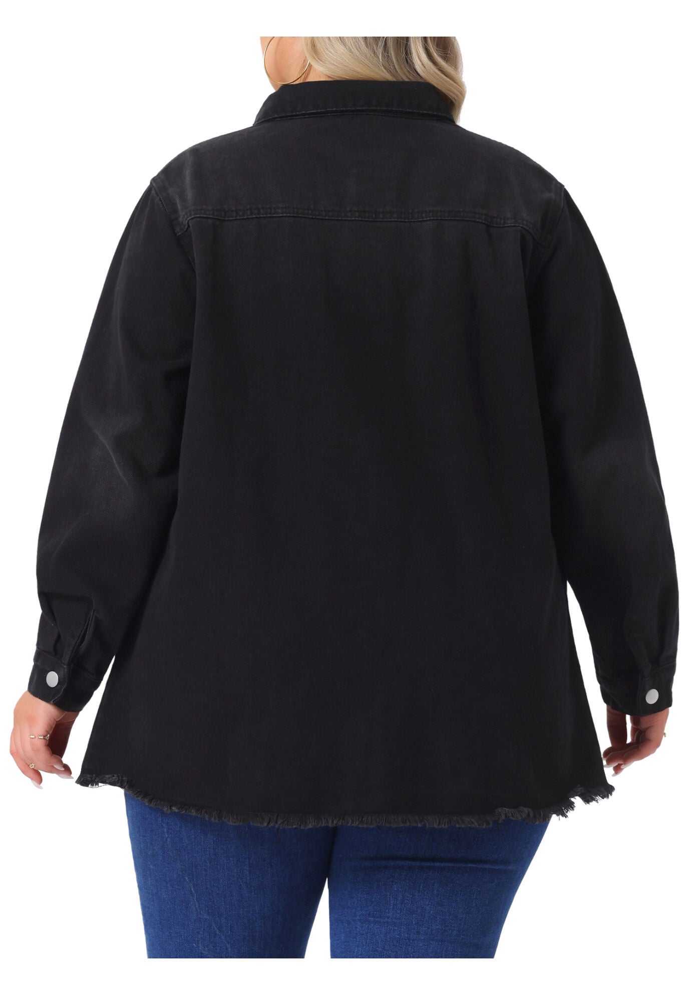 Long Sleeve Denim Jackets Boyfriend Shirt Jean Jacket, Black / Black, alternate image number 3