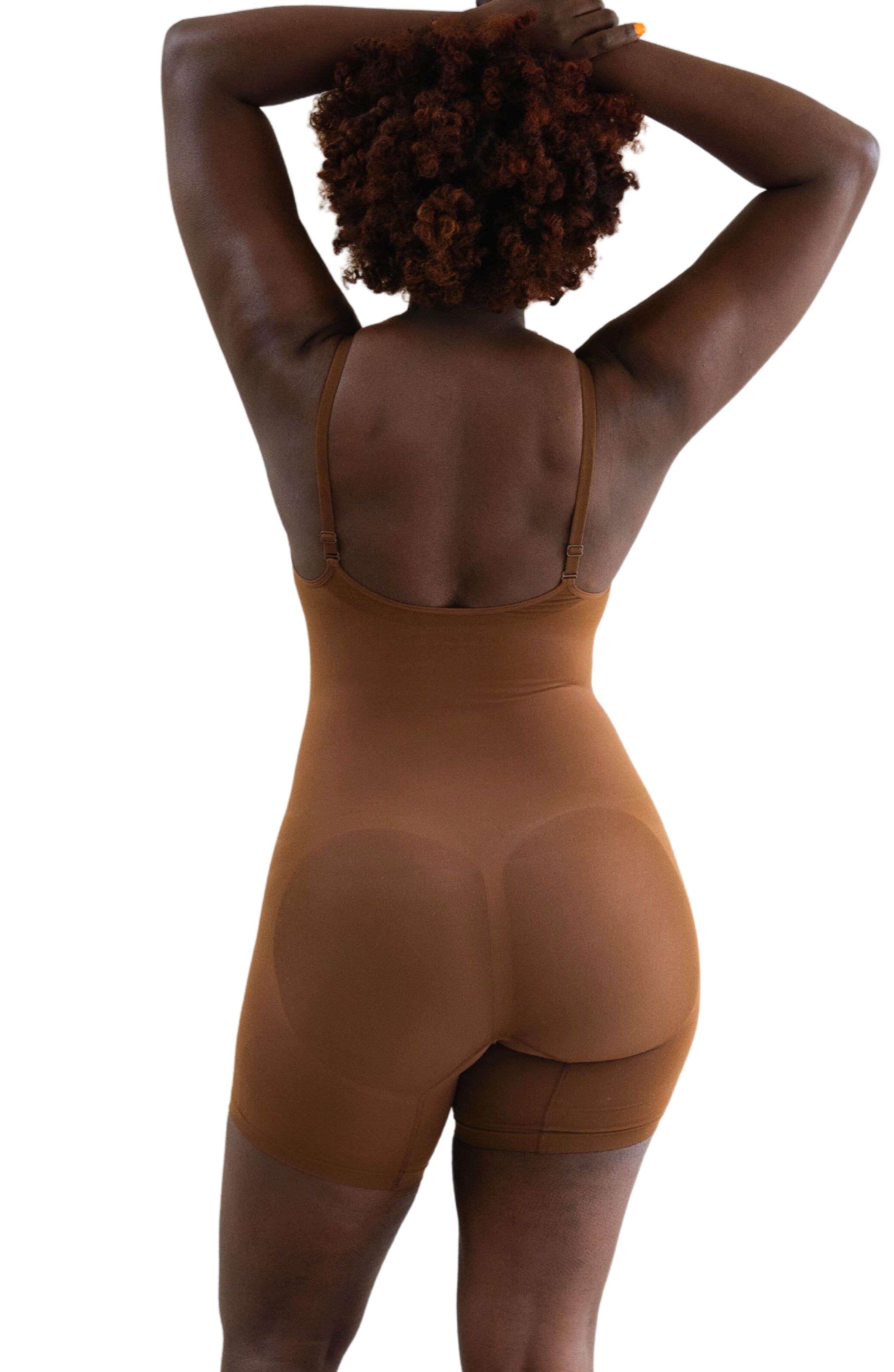 Mid-Thigh Plant-Based Shapewear Bodysuit, Deep Nude / Brown, alternate image number 1