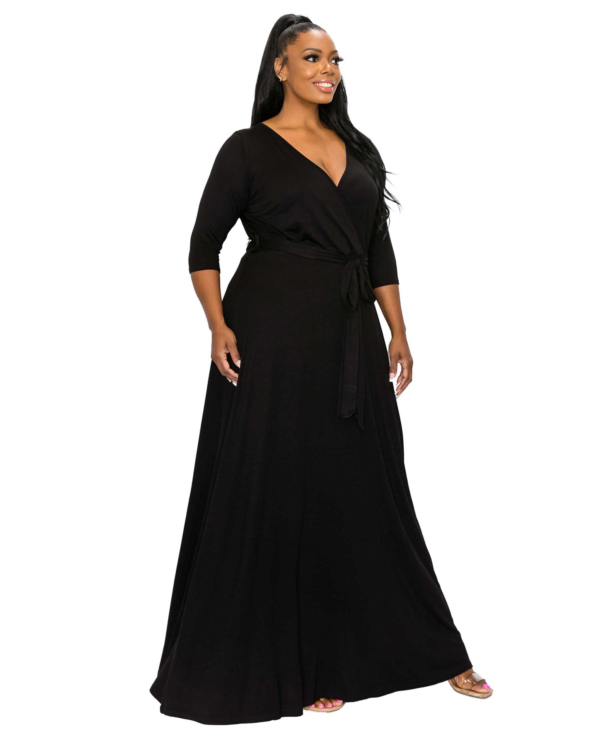 MIKA WRAP DRESS, Black / Black, alternate image number 1