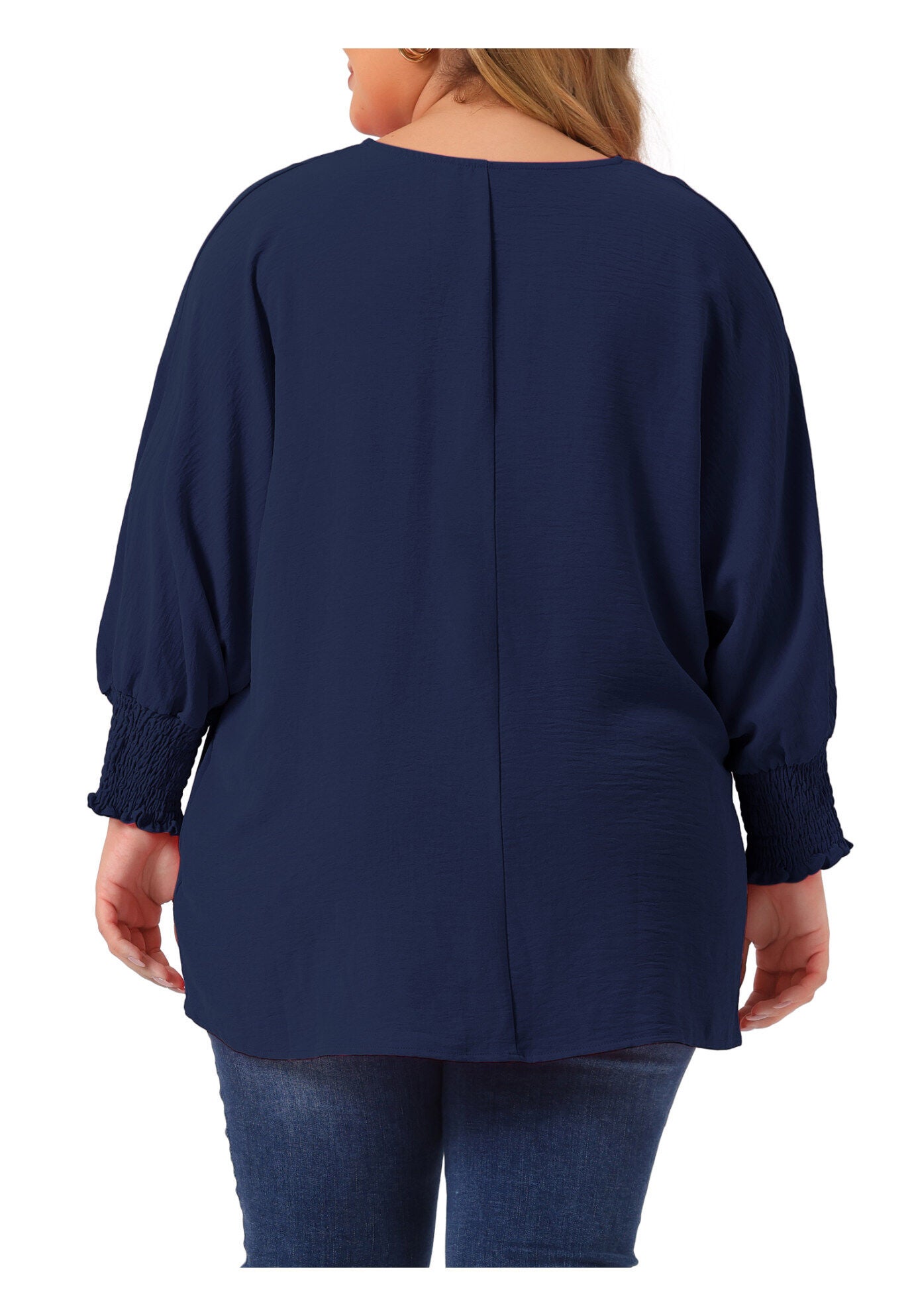 Chiffon Top Batwing Ruffle Long Sleeve Loose T-Shirt Blouse, Navy Blue / Navy, alternate image number 3