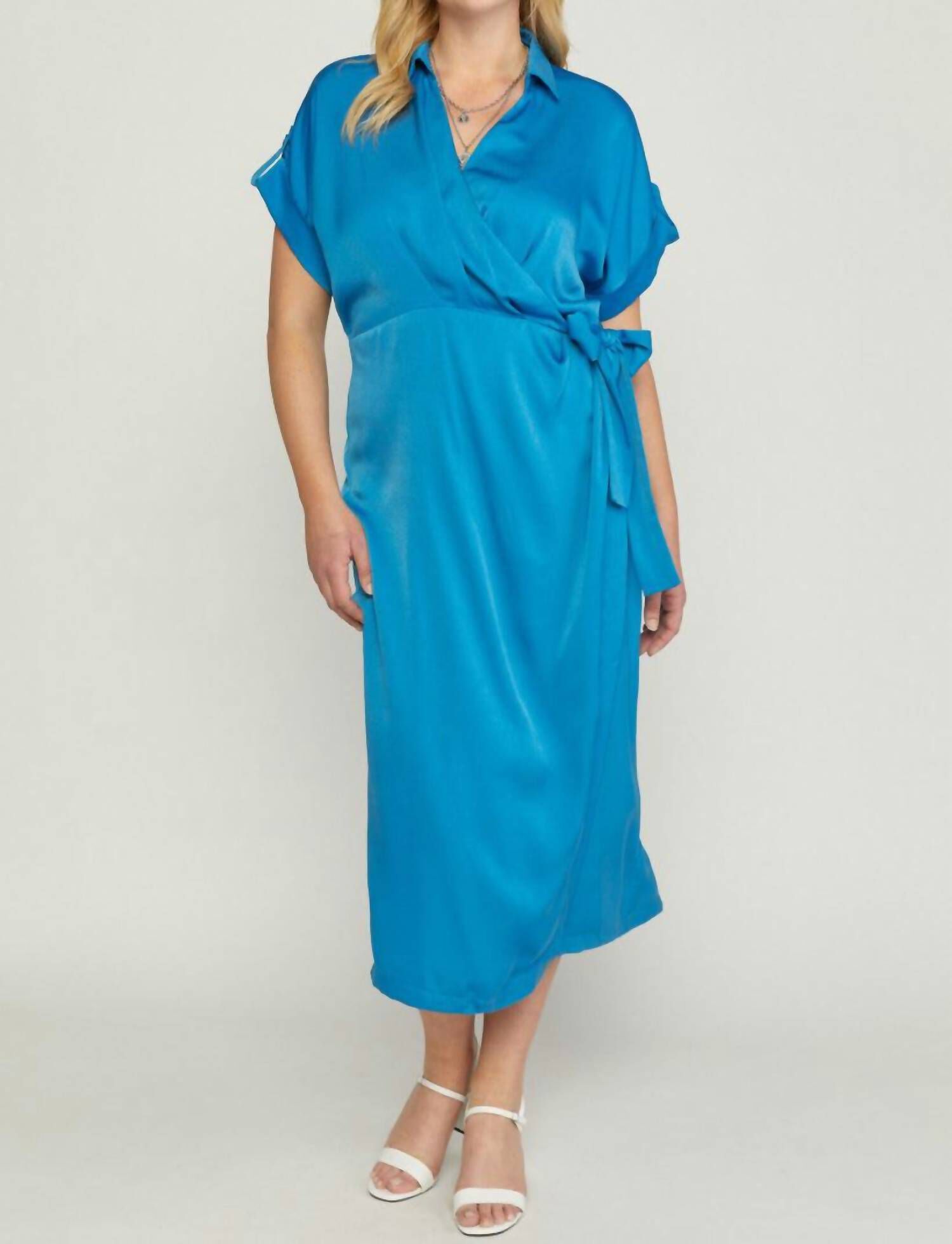 Midnight Blue Satin Wrap Dress main image 0