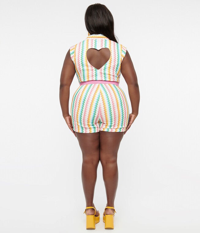 Smak Parlour 1970s Rainbow Zig Zag Belted Romper, , alternate image number 4