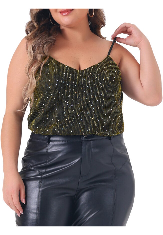 Sequin Sparkle Glitter Cami Sleeveless Gradient Top, Gold / Gold, alternate image number null