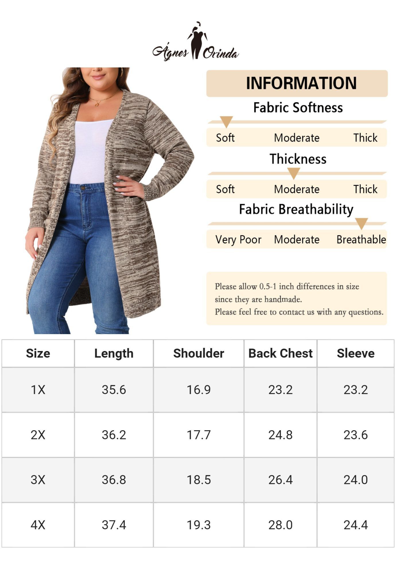 CONTRAST COLOR OPEN FRONT POCKETS SWEATER CARDIGAN, Coffee / Brown, alternate image number 4