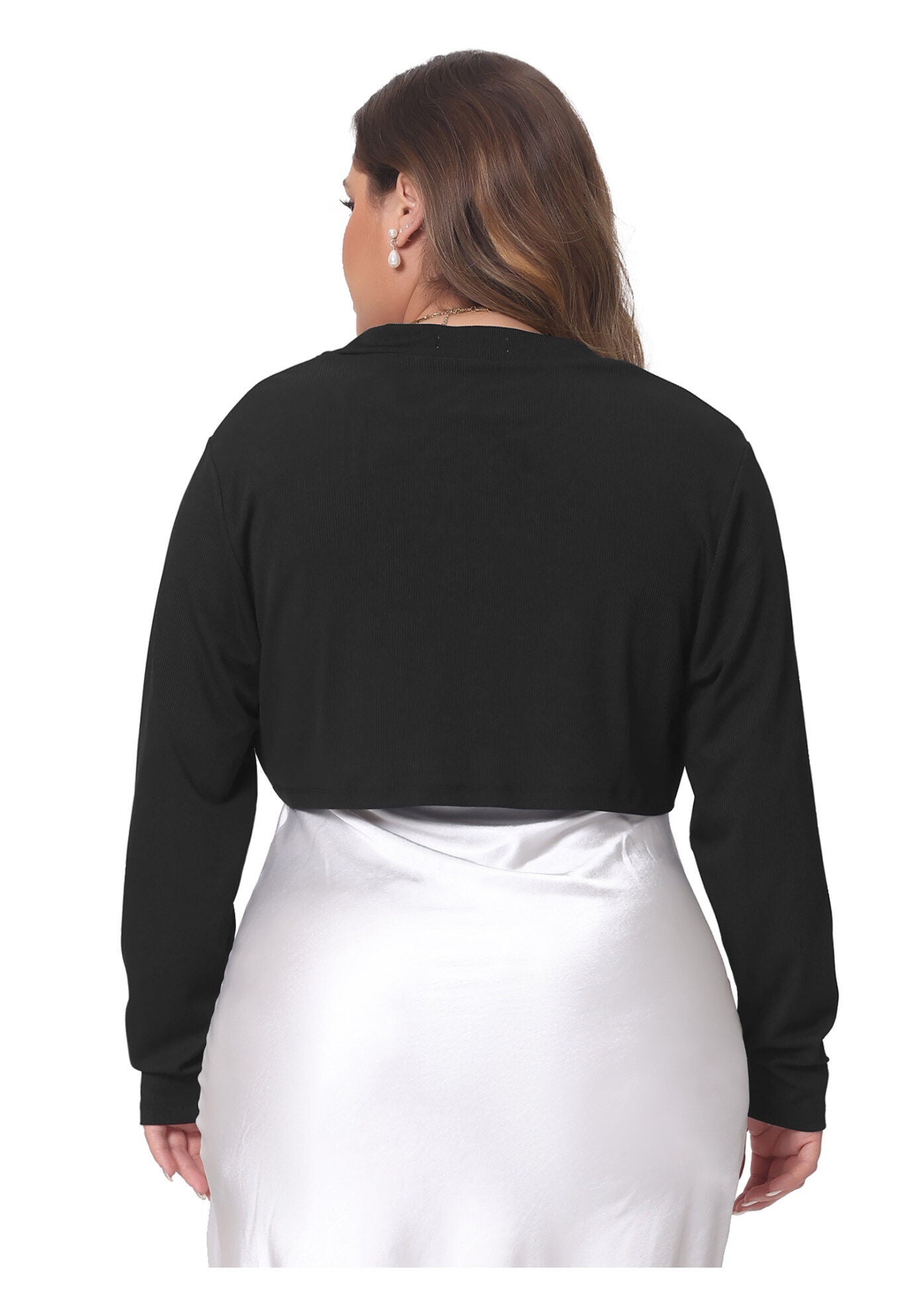 CROPPED LONG SLEEVE OPEN FRONT BOLERO SHRUG, Black / Black, alternate image number 3