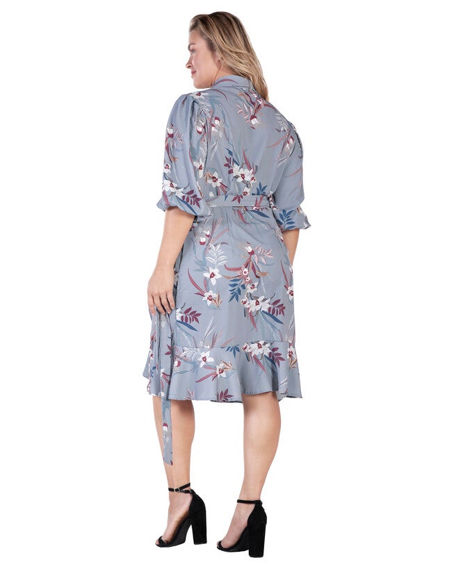 Kylie Double Georgette Dusty Pink Ruffles Wrap Midi Dress, , alternate image number 6