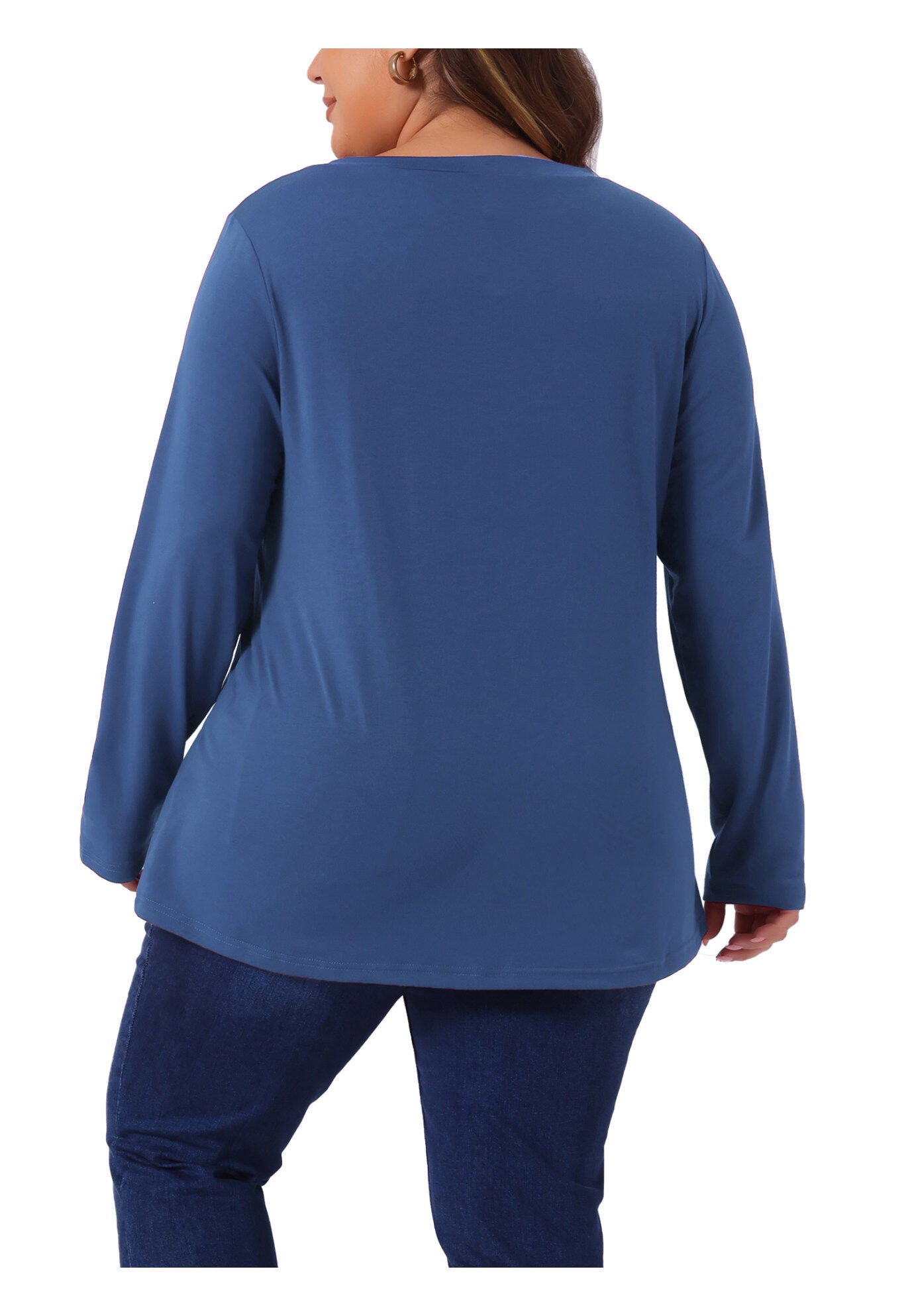LONG SLEEVE TUNIC TOP V NECK LOOSE T SHIRT, Blue / Cornflower Blue, alternate image number 3