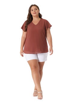 Swiss Dots Blouse V Neck Summer Short Sleeve Casual Top
