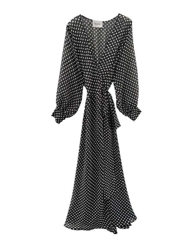 The Polka Dot Wrap Dress - Black & White, Black White / Black, hi-res image number 0