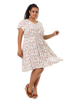 Summer V Neck Flare Sleeve Peplum Midi Ruffle Dress