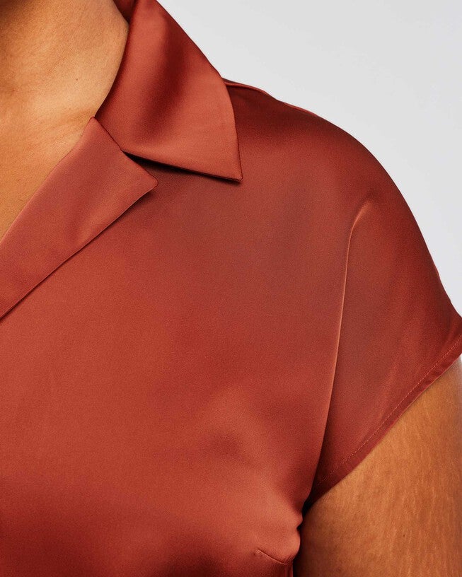 Amber Satin Button Up Shirt, Rust / Red, alternate image number null