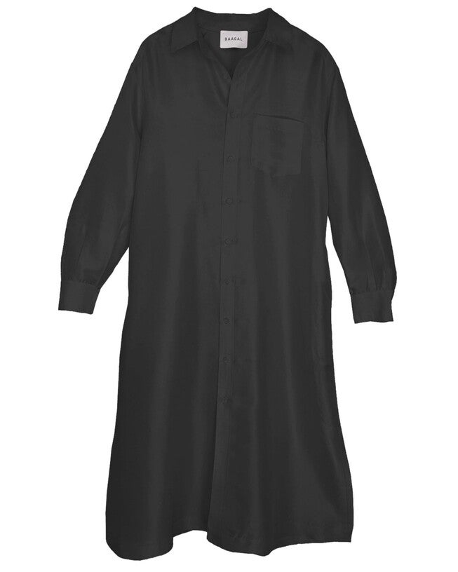 Shirt Dress in Black Dupioni, Black / Black, hi-res image number null