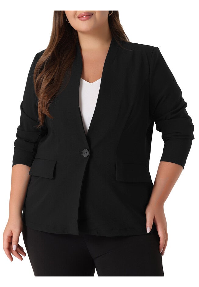 OFFICE WORK BUSINESS SUIT BLAZER JACKET, Black / Black, alternate image number 1