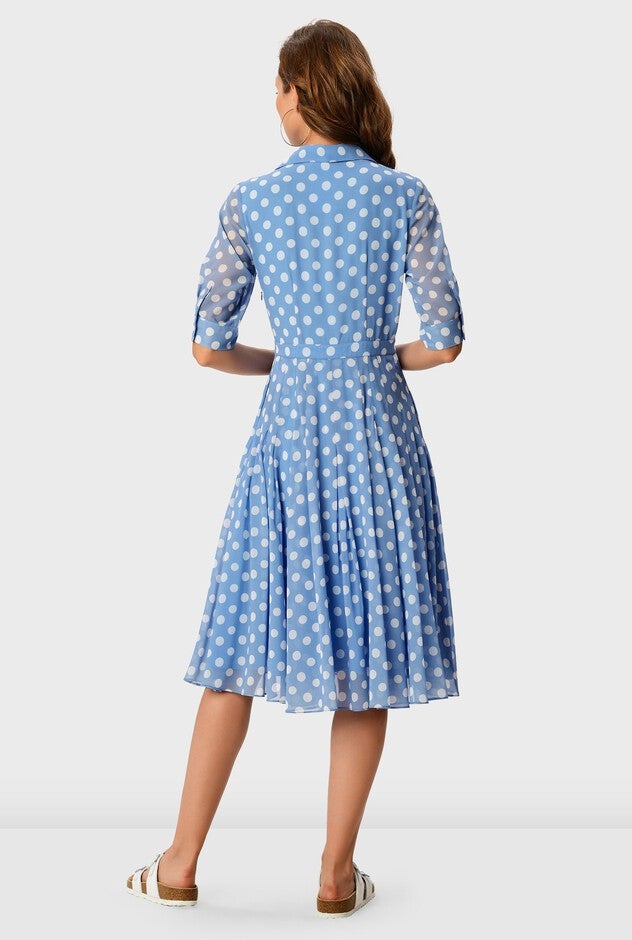 Polka dot print georgette shirtdress, Blue / White, alternate image number null
