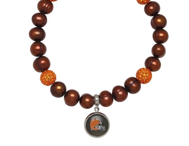 CLEVELAND BROWNS STRETCH PEARL & CRYSTAL BRACELET, Brown / Brown, hi-res image number null