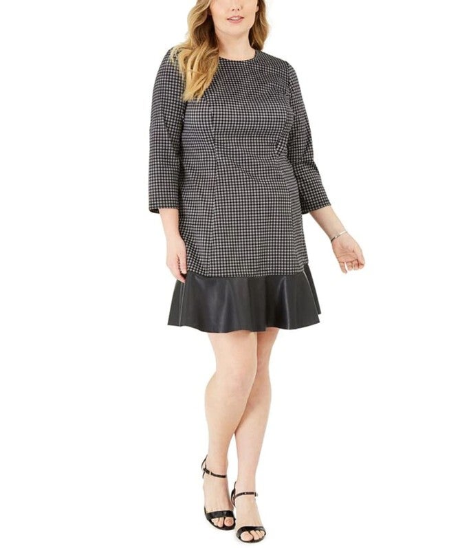 Michael Kors Women's Plus Flounce Hem Combo Dress Silver Size 1X, Silver / Silver, hi-res image number 0