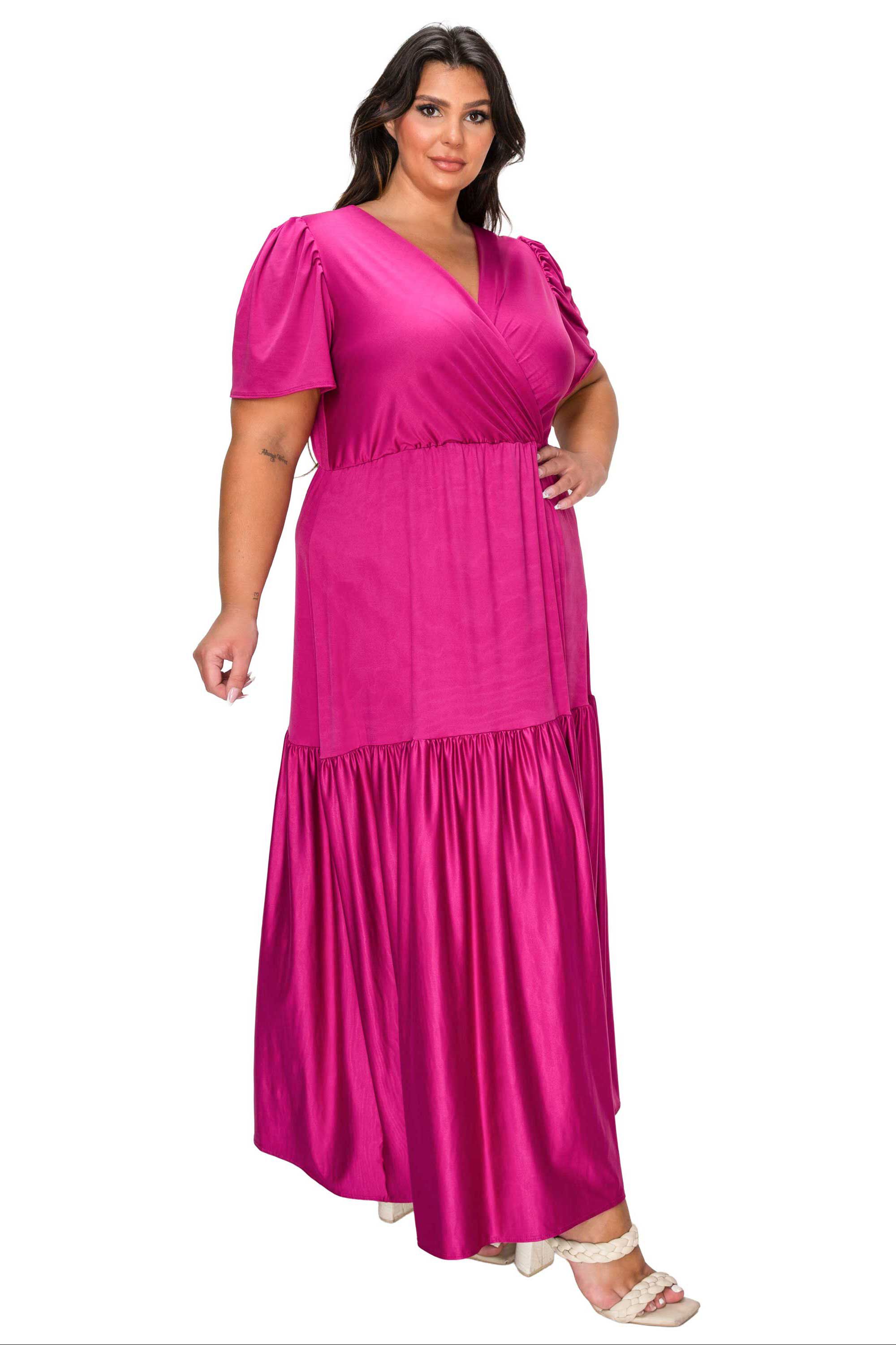 Violetta Tiered Surplice Dress, Magenta / Magenta, alternate image number 1