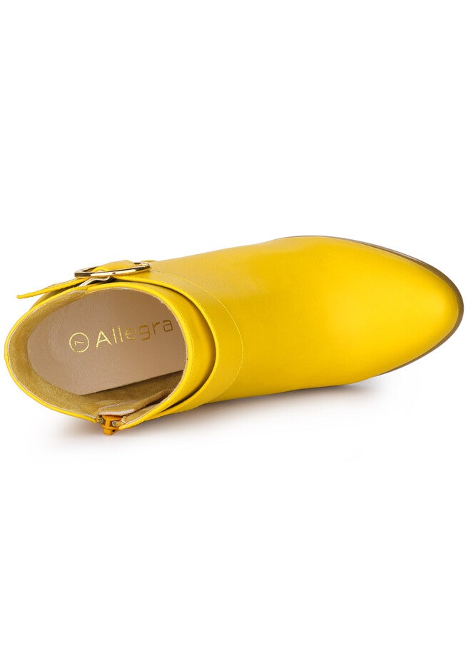 Round Toe Circle Buckle Chunky Heels Ankle Boots, Yellow / Yellow, alternate image number 3