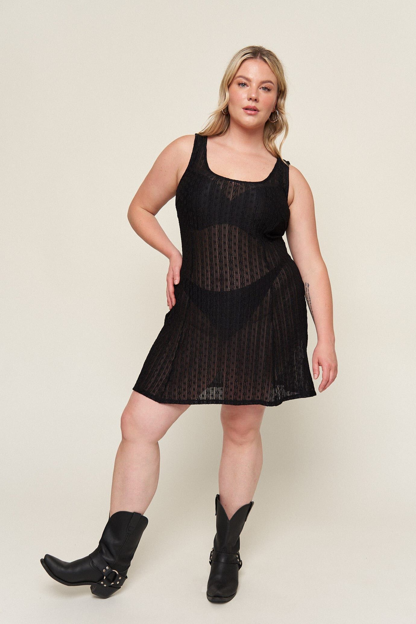 Michaela Lace Mini Dress, Black / Black, alternate image number 1