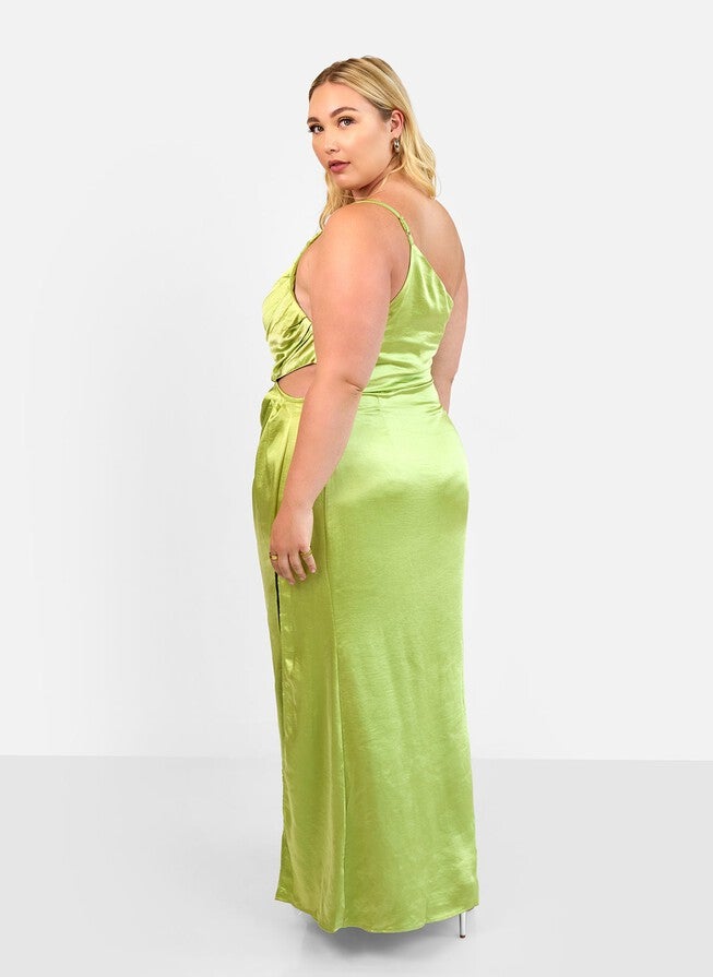 EMMA SATIN ONE SHOULDER MAXI BODYCON DRESS - CHARTREUSE | Dia & Co EMMA SATIN ONE SHOULDER MAXI BODYCON DRESS - CHARTREUSE | Dia & Co