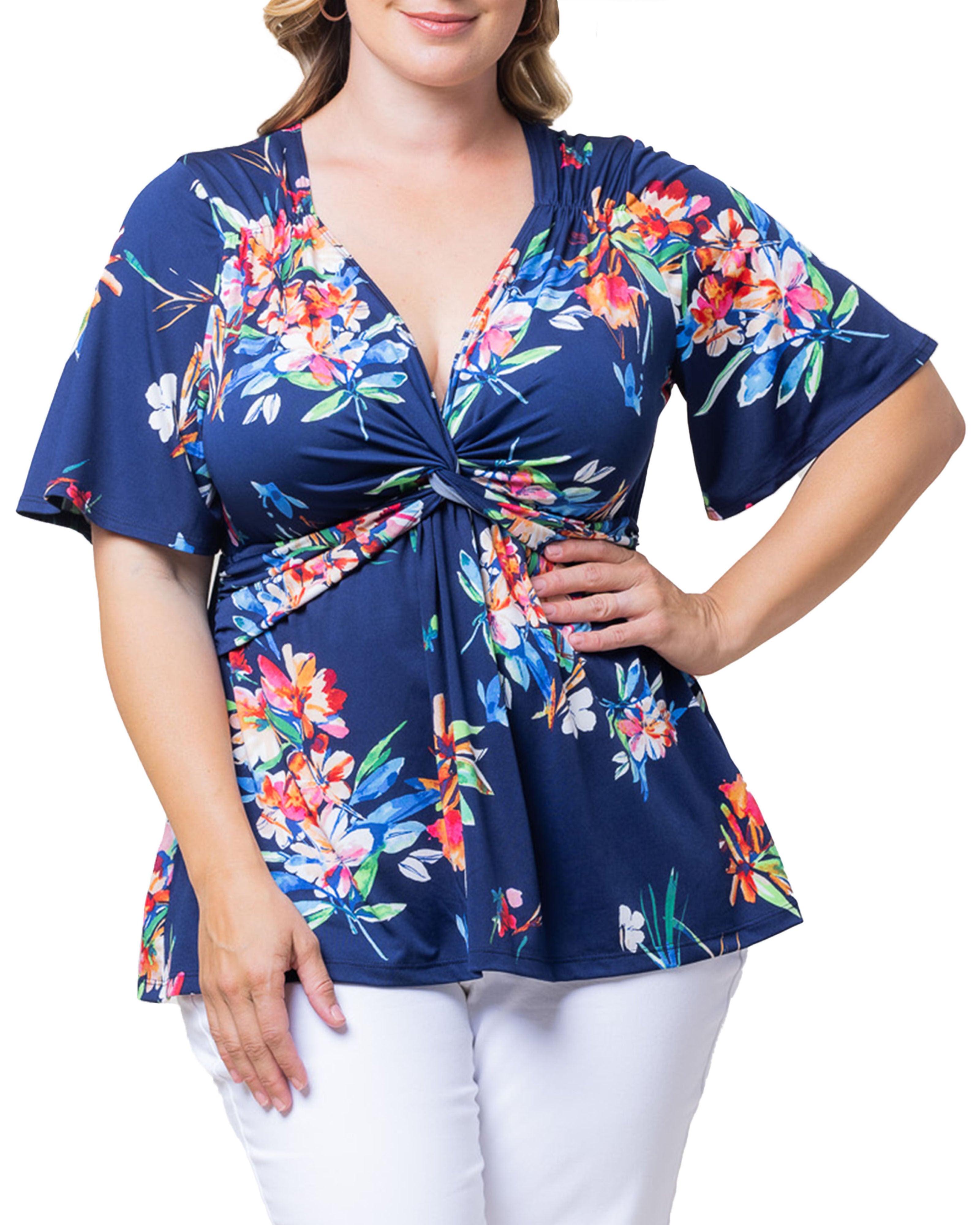 Abby Twist Front Top, BELIZE BLOOMS / Royal Blue, alternate image number 2
