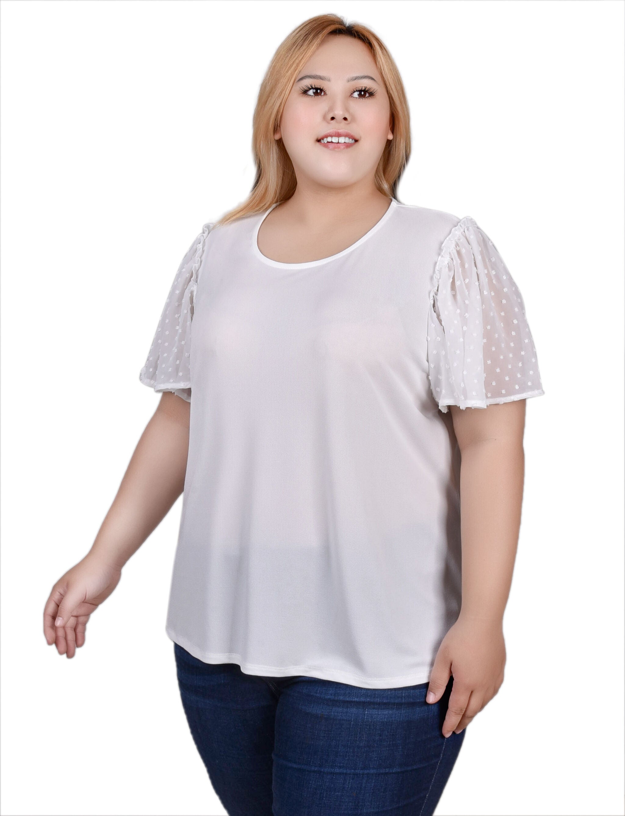 Clip Dot Flutter Sleeve Top, Ivory / white, alternate image number 2