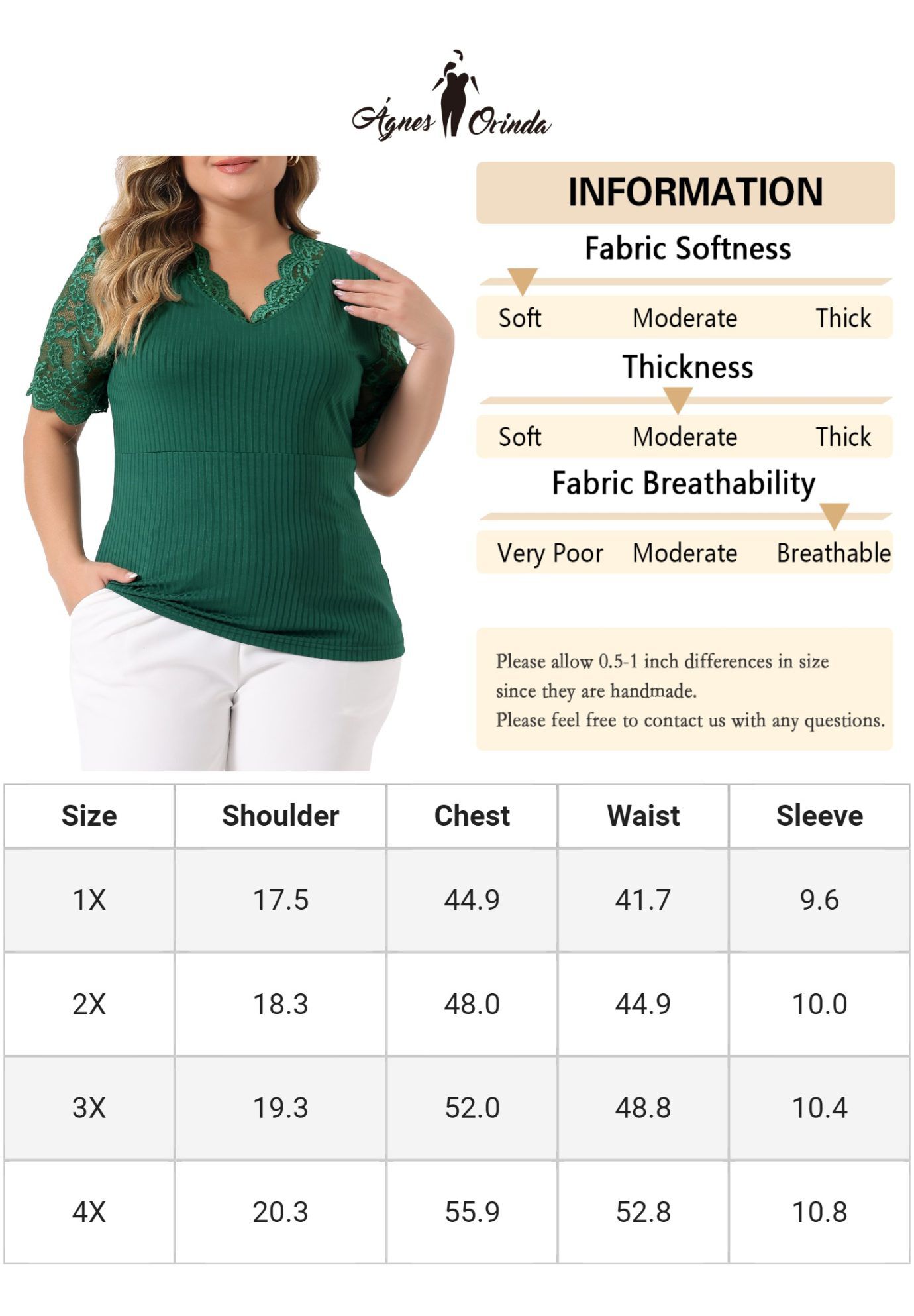 V Neck Short Sleeve Lace Ribbed Knit Tunic Top, Green / Forest Green, alternate image number 4