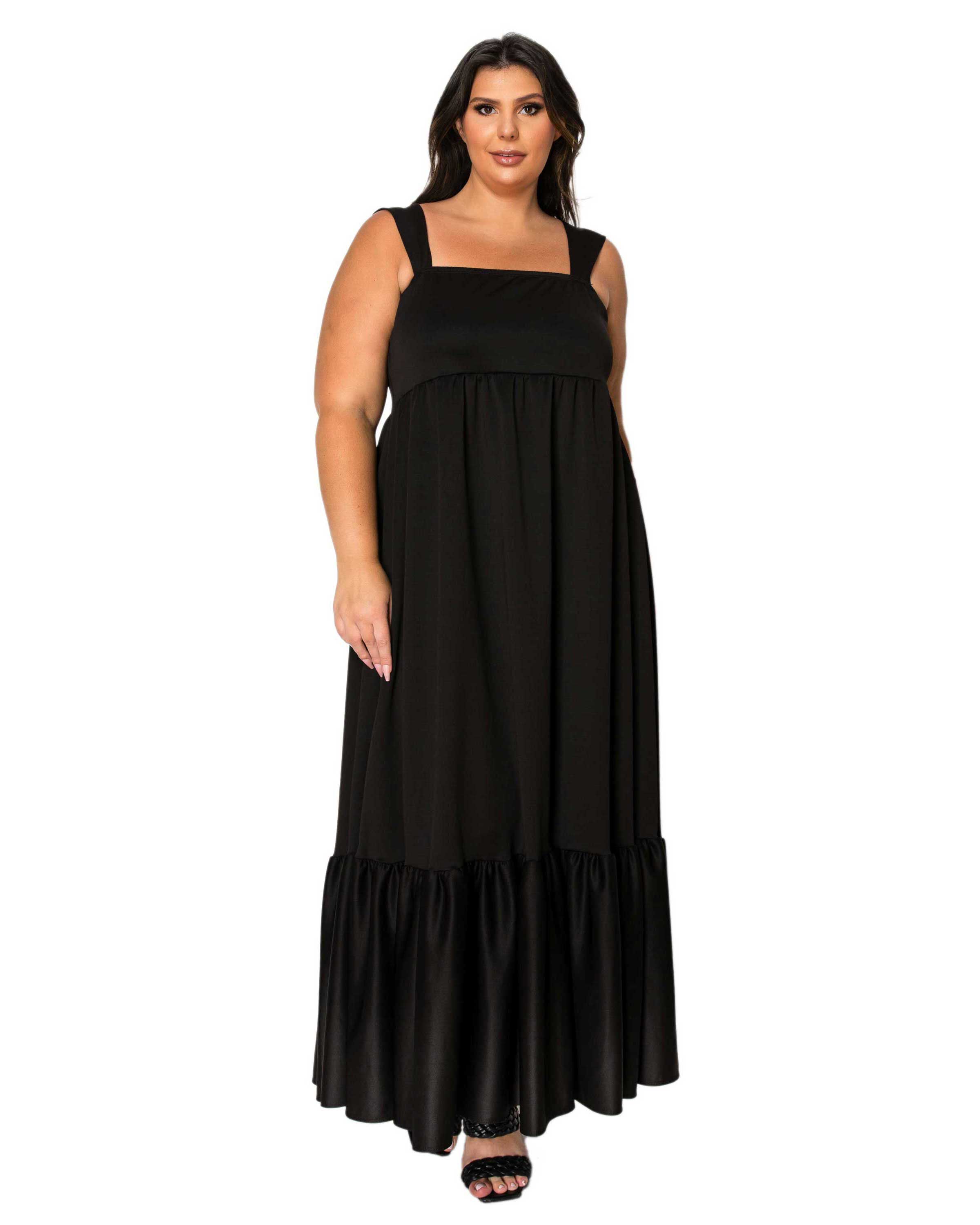 ANGELIKA RUFFLED HEM MAXI DRESS, Black / Black, hi-res image number 0