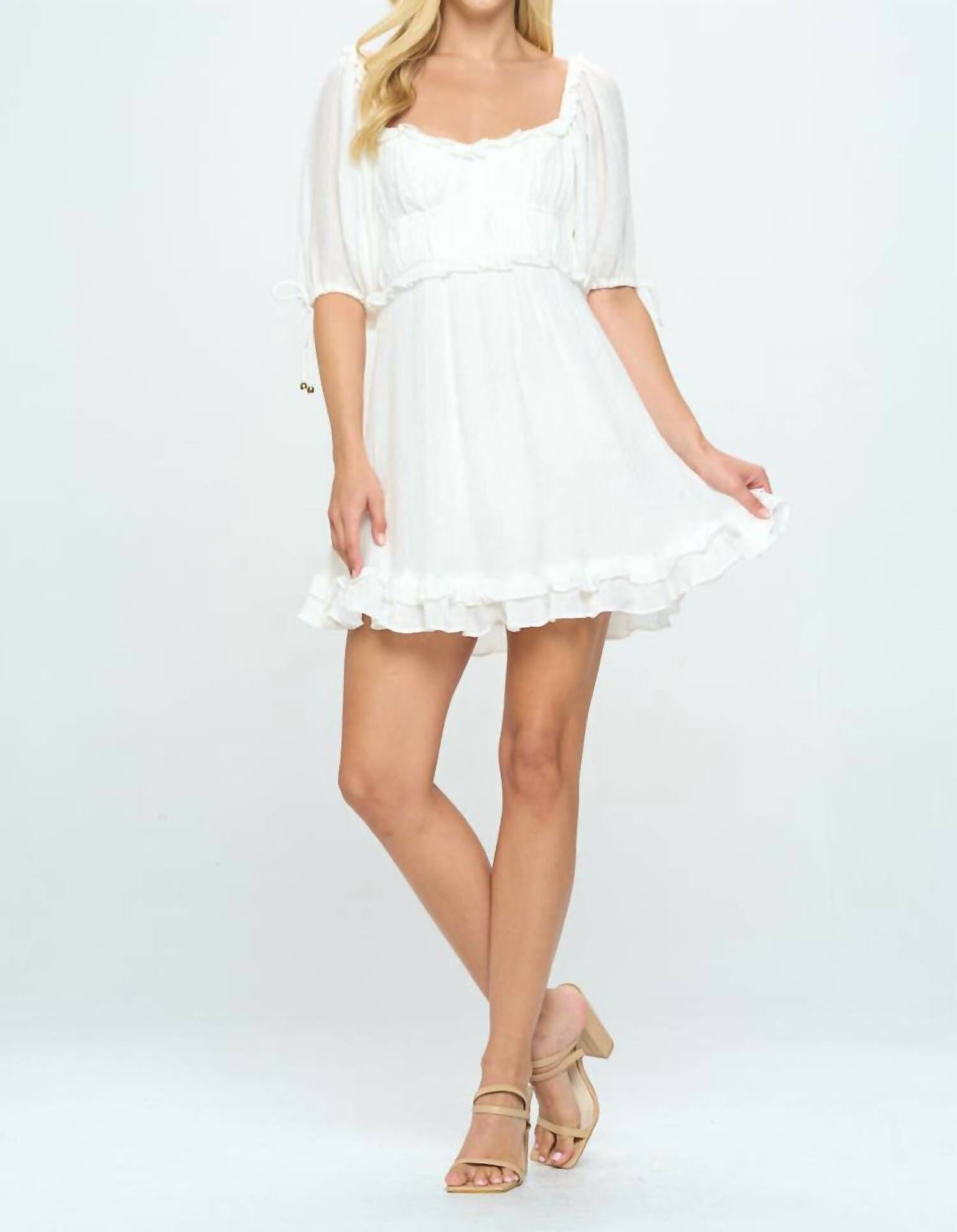 FLUTTER SLEEVE MINI DRESS IN WHITE, , alternate image number 7