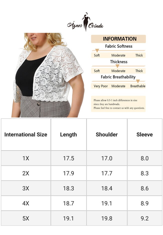 OPEN FRONT SHORT SLEEVE CROCHET LACE CROPPED BOLERO SHRUG CARDIGAN, White / White, alternate image number 4