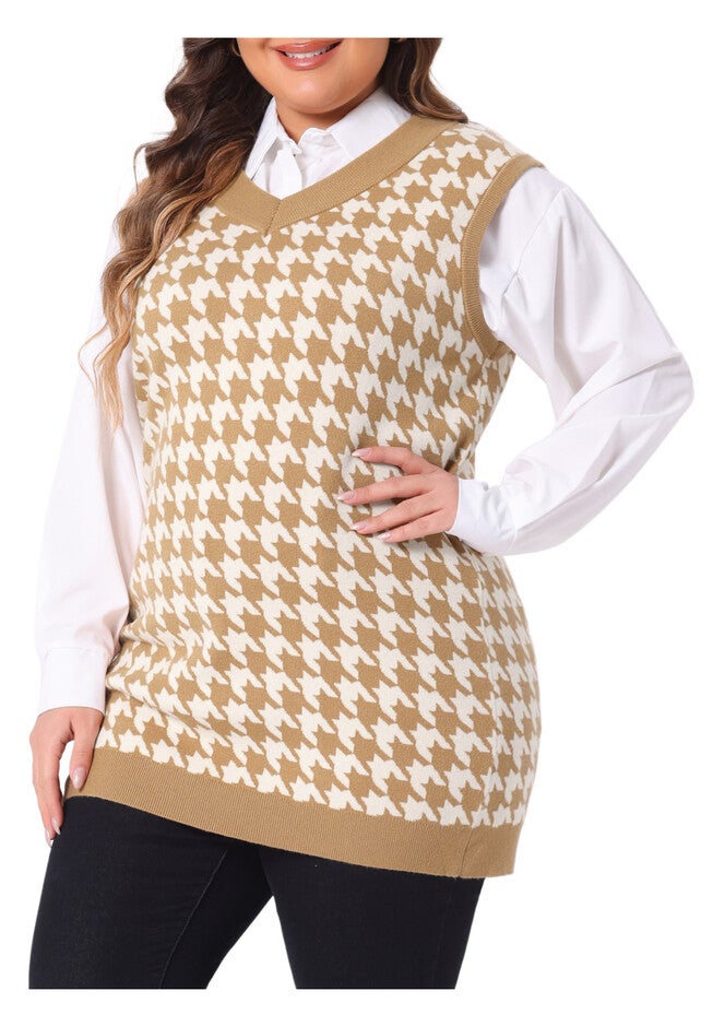 V Neck Sleeveless Knit Oversized Tunic Loose Pullover Top Sweater Vest, Brown / Brown, alternate image number 2