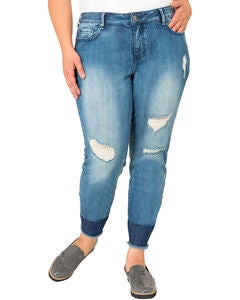 Plus Size Virgina Raw Hem Two-Tone Midrise Skinny Cropped Jeans