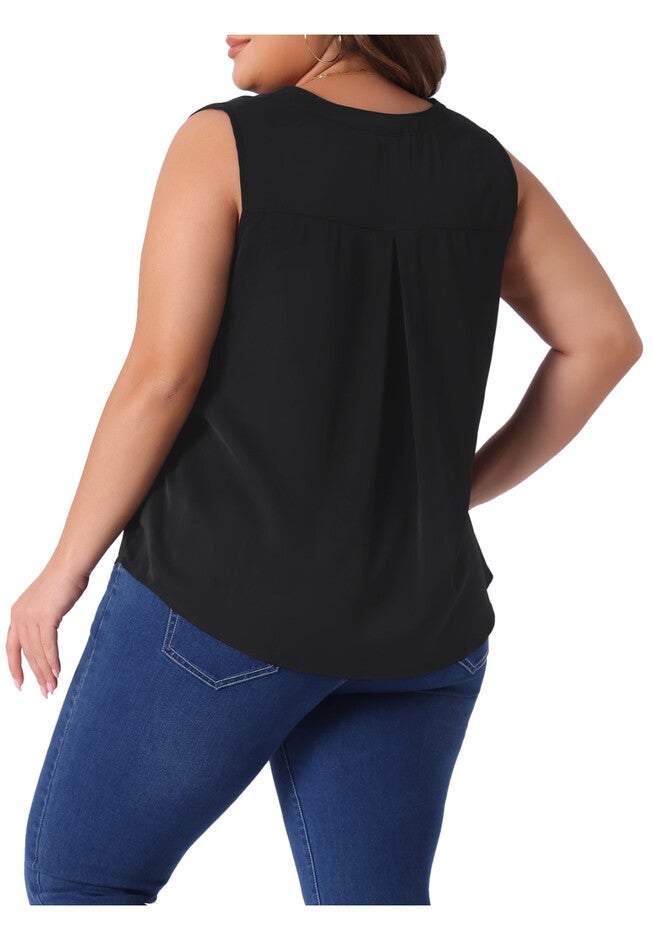 V Neck Sleeveless Blouses Casual Tank Top, Black / Black, alternate image number 3