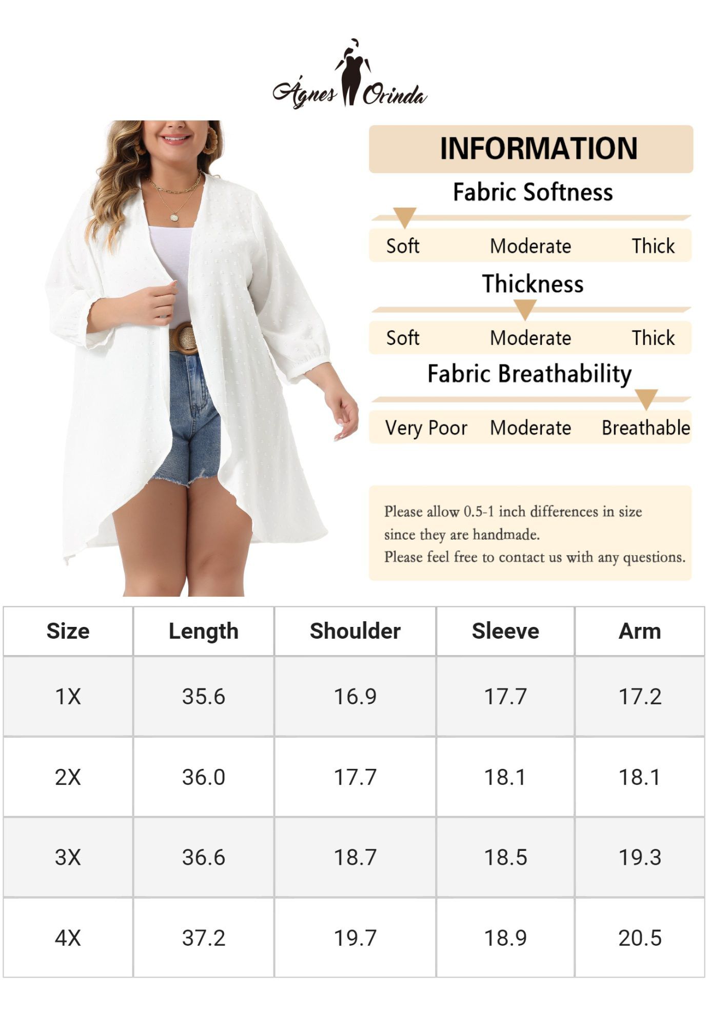 OPEN FRONT 3/4 SLEEVE SWISS DOTS LIGHTWEIGHT COVER UP CARDIGAN, White / White, alternate image number 1