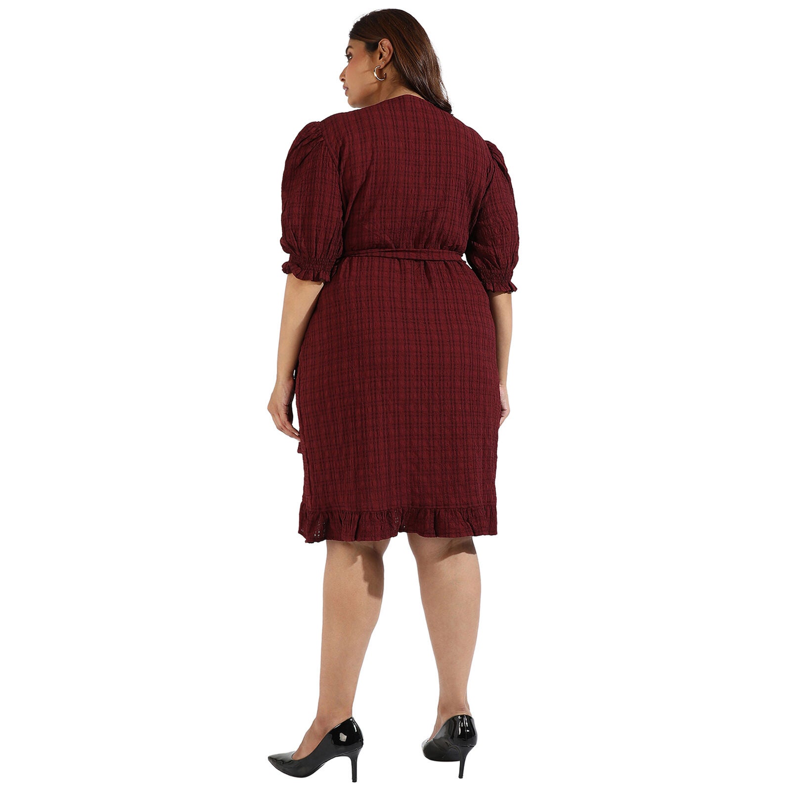 Women Solid Tie Front Casual Dresses, Red / Red, alternate image number 1