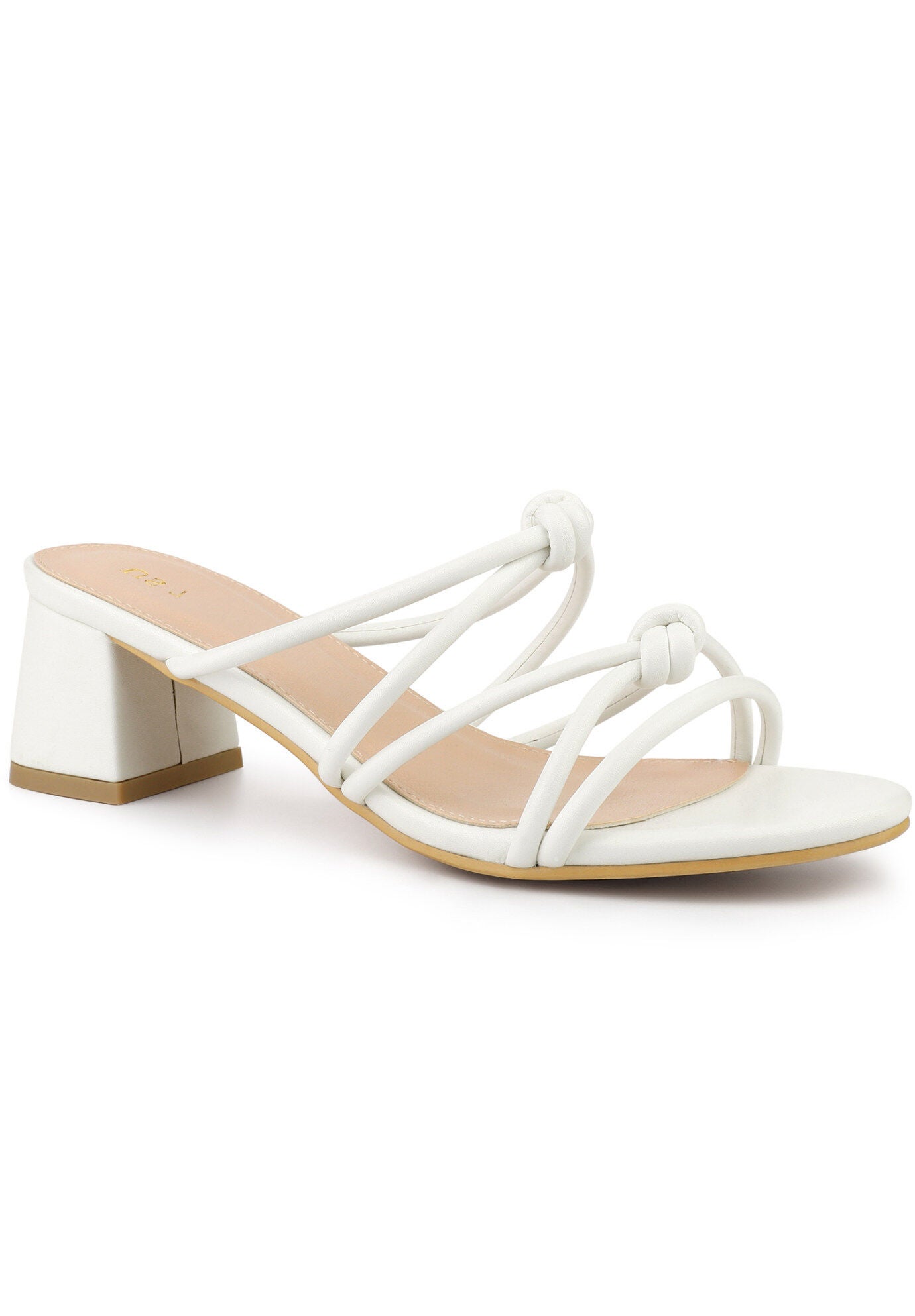 Strappy Knotted Block Heel Slide Sandals, White / White, hi-res image number 0