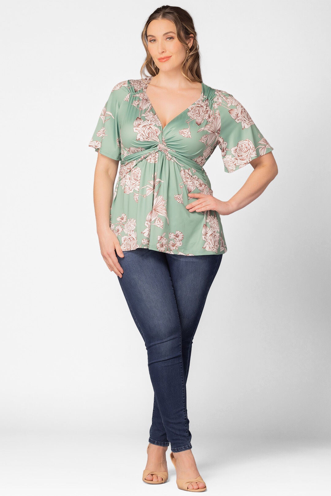 Abby Twist Front Top, Sage Garden Print / Sage Green, hi-res image number 0