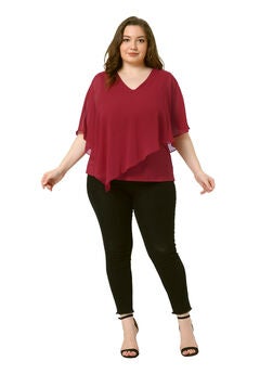 V Neck Flowy Shirt Double Layered Chiffon Top