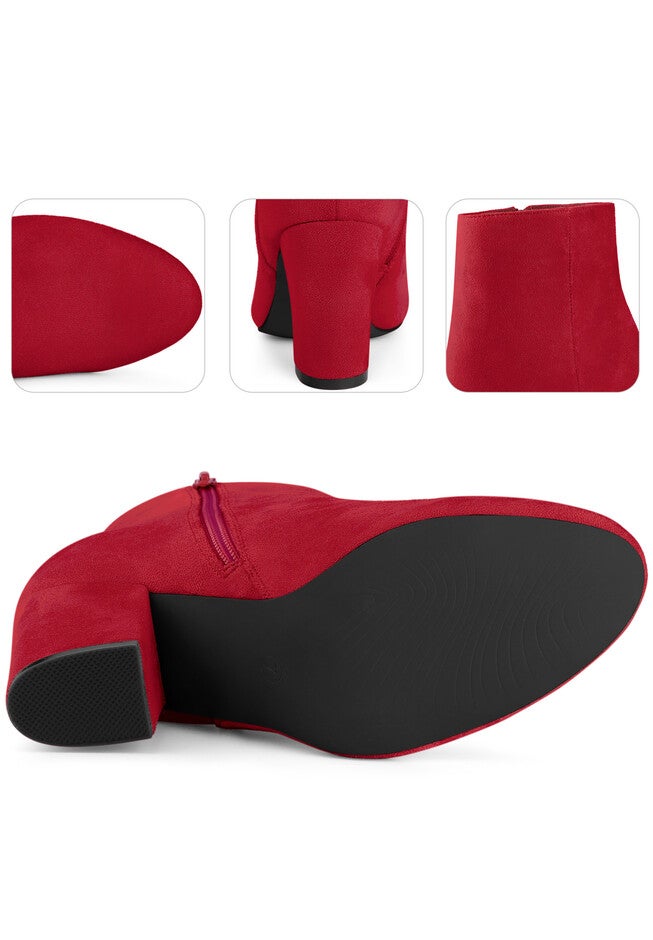 Round Toe Chunky High Heels Ankle Boots for Women, Red / Red, alternate image number null
